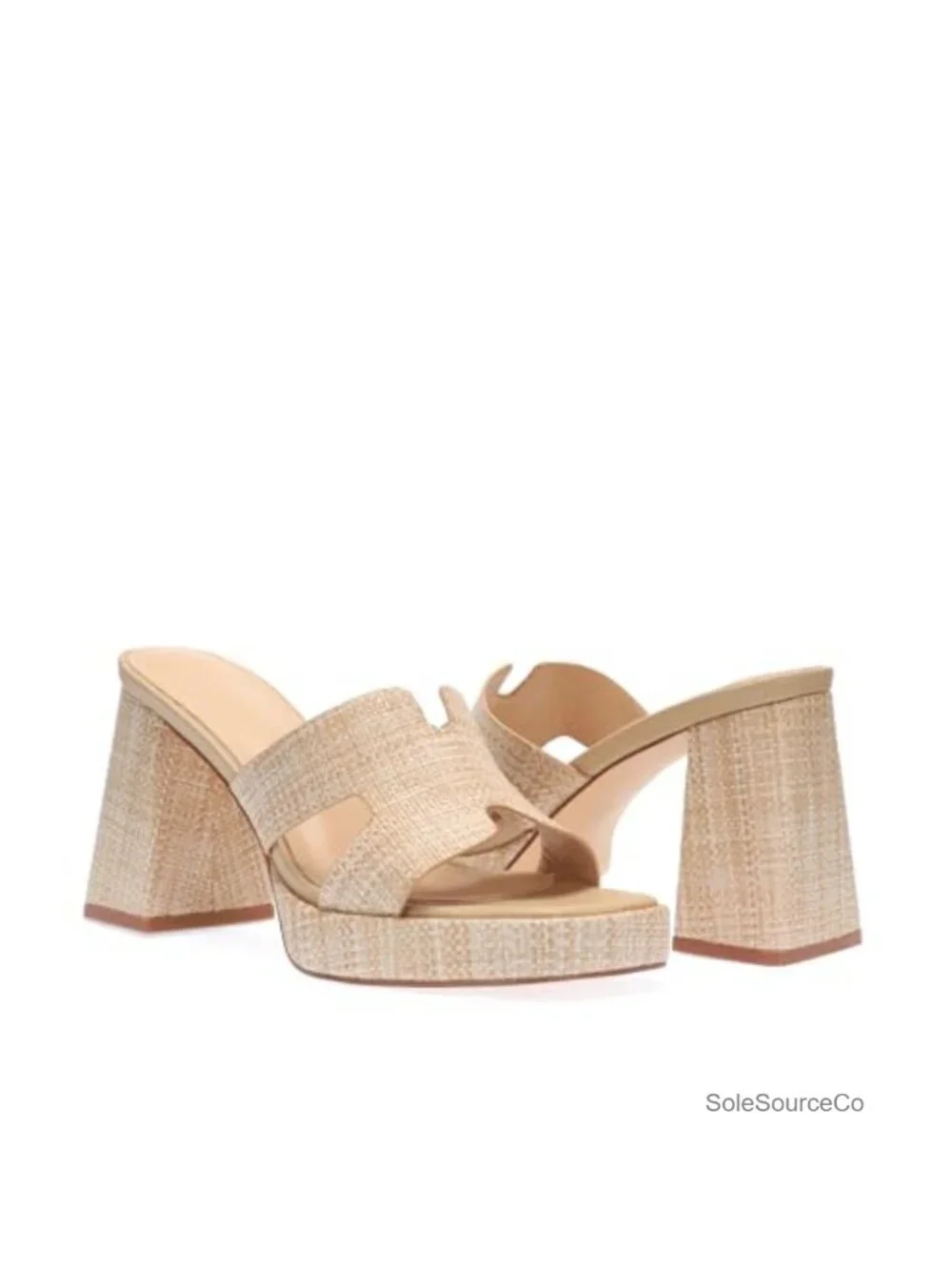 Natural Raffia Heeled Sandals, Platform Wedge Slip On Block Heel, Dressy Summer
